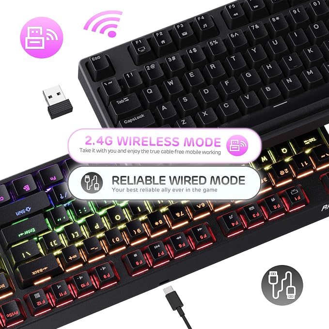 RK ROYAL KLUDGE RK87 Sink87G RGB 80% Mechanical Keyboard, Wireless 2.4G Tenkeyless Mechanical Keyboard with Programmable Software, 87 Keys, Tactile Brown Switches | 87 Keys Wireless 2.4G Tenkeyless Gaming Keyboard with Programmable Software, No Numbpad... - Image 3