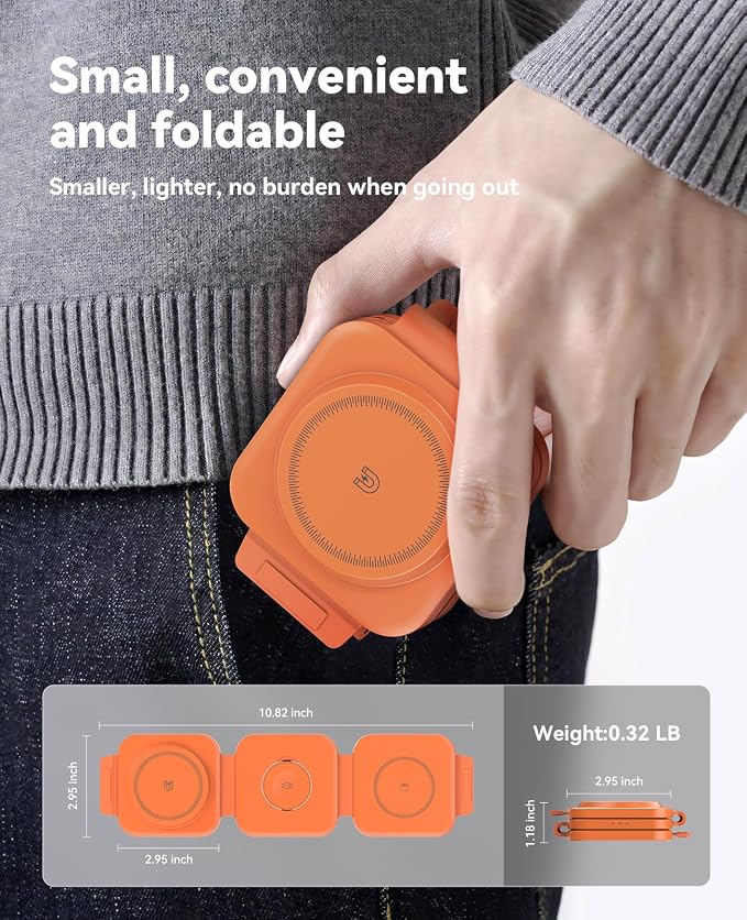 3 in 1 Charging Station for Apple, Foldable Magnetic Wireless Charger Dock | Travel Charging Pad for Multiple Devices iPhone 17 16 15 14 13 12 Pro Max Plus Apple Watch Series & AirPods 4/3/2/Pro Orange - Image 3