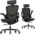 Ergonomic Mesh Office Chair, Adjustable Home Desk Chair with Folding Armrest, 2D Headrest, Soft Seat and PU Wheel, Black Swivel Task Chair for Office, Business, Student (GY1108) by GABRYLLY