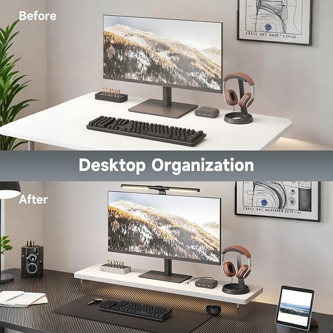 Computer Monitor Stands, Wood & Acrylic Computer Monitor Stand, Desk Monitor Stand Underneath Storage For Office, Home, School Supplies, 15.7" L (White) - Image 7