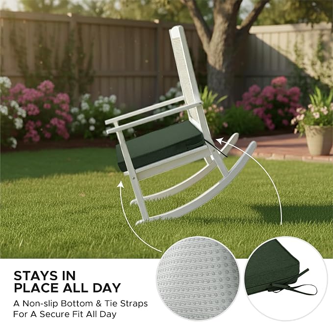 Outdoor Chair Cushions, Set of 4, 19 x 19 Inch, Olive Green | Water Resistant, Fade Resistant, Patio Furniture Square Seat Replacement, Removable Cover with Ties, Non-Slip Bottom - Image 5