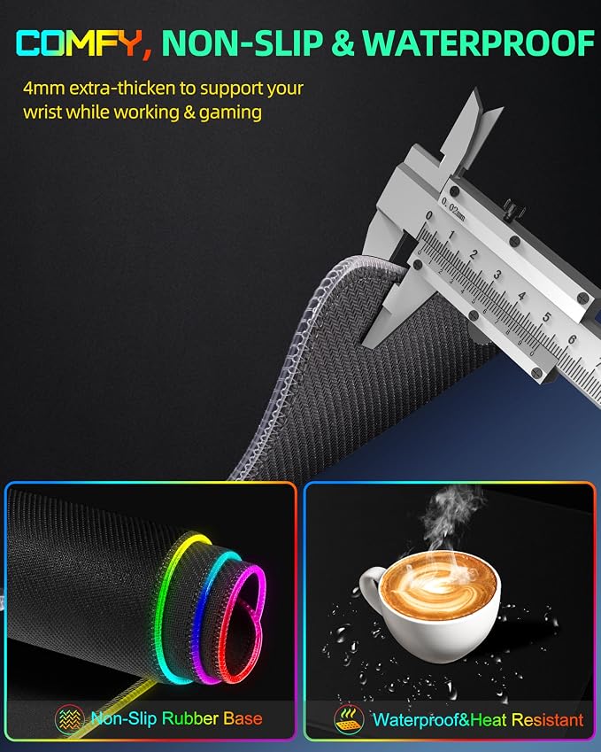 RGB Gaming Mouse Pad with 15W Magnetic Wireless Charging, 31.5"x15.7" | Large Desk Mat, 15 Lighting Mode, Ultra-Smooth Surface, Non-Slip Mousepad, Waterproof Computer Keyboard Pad for Gamer, Black - Image 5