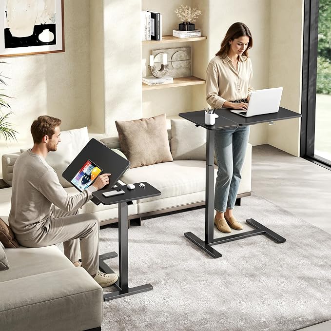 DUMOS Standing Desk with Wheels, Rolling Desk, Laptop Table | Adjustable Height, Portable Computer Workstation, Tilting Desktop, Home Office Classroom Bedside, Black - Image 2