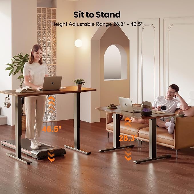 CubiCubi Electric Standing Desk 40 x 24 Inch, Height Adjustable Sit Stand Desk with Memory Presets, Splice Desktop Computer Desk for Home Office, Black Frame/Dark Walnut Top - Image 8