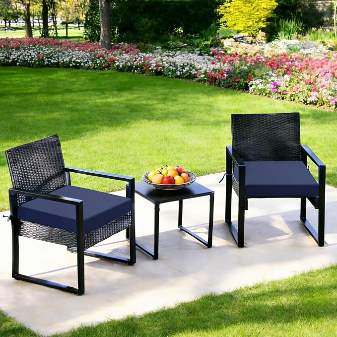 Outdoor Chair Cushions Set of 2, 22x22x3 Inch Waterproof & Fade Resistant Patio Furniture Seat Cushions with Ties, Square Outdoor Dining Chair Cushions for Lawn, Garden, Deck & Yard, Navy Blue - Image 8