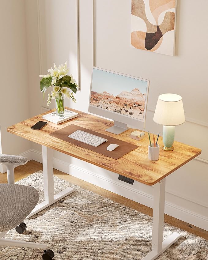 DESINO Standing Desk, 40 × 24 Inches Electric Height Adjustable, Sit and Stand Up, Computer Office Desk with Splice Board, White Frame/Light Rustic TOP - Image 2