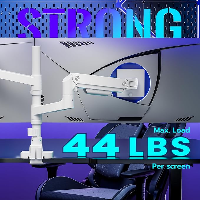 Dual Monitor Arm Desk Mount for 17-49 Inch Monitors Holds 44 lbs, White | Heavy Duty Monitor Mount Stacked Monitor Arm Desk Full Motion Gas Spring Vertical Monitor Mount, 75/100 VESA Mount - Image 5