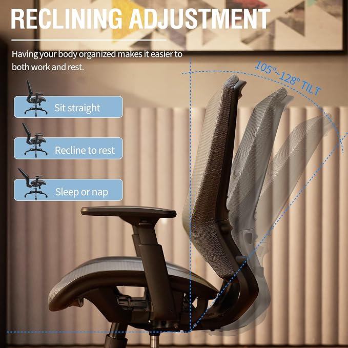T96 Mesh Office Chair,Ergonomic Computer Desk Chair,Sturdy Task Chair- Adjustable Lumbar Support & Armrests,Tilt Function,Comfort Wide Seat,Swivel Home Office Chair - Image 8