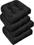 downluxe Chair Cushions for Dining Chairs 4 Pack, Tufted Indoor Chair Pads with Non-Slip Bottom, U-Shaped Kitchen Chair Cushions, 18"x18"x4", Black by Downluxe