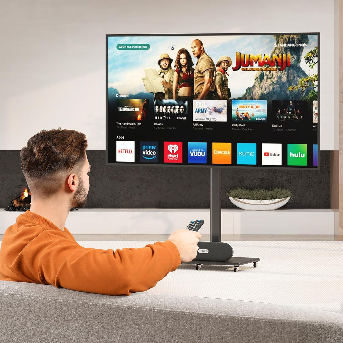 Tall Floor TV Stand for 32-75" TV Portable Rolling TV Cart with Wheels Height Adjustable with Wood Base, Holds up to 88 lbs, Max VESA 600x400mm TS005HB - Image 7