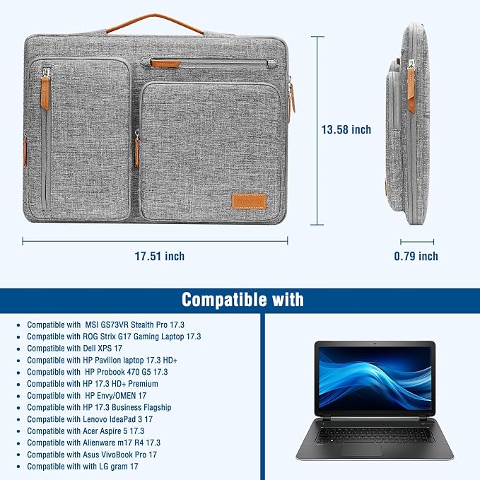 MOSISO 360 Protective Laptop Case 17.3 inch, 17-17.3 inch Laptop Sleeve | Compatible with Dell HP Lenovo Asus Acer Alienware, Side Open Carrying Case with 4 Zipper Pockets, Gray - Image 5