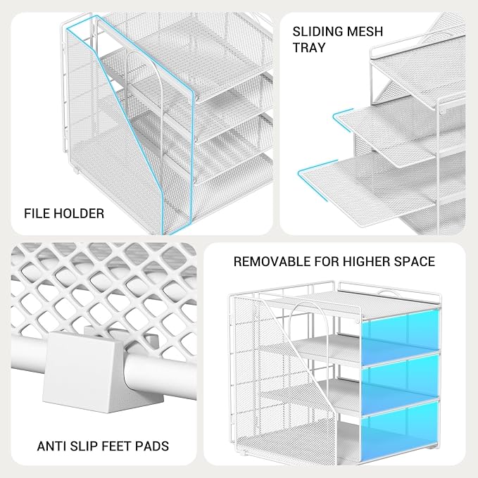 White Desk Organizer and Accessories, 4-Tier Paper Organizer for Desk, Office Accessories & Workspace Organizers and Desktop Storage for Office Supplies (White) - Image 5
