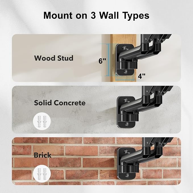 HUANUO Gaming Dual Monitor Wall Mount for 17-32 Inch Computer Screen Mount (4.4-17.6lbs Per Arm) - VESA 75x75/100x100 Height Adjustable Stand for Dual Monitors - Home Office Desk Setup - Image 7