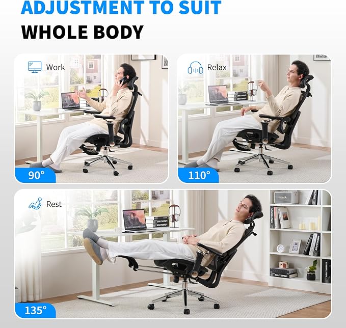 Mesh Ergonomic Office Chair with Footrest,Black | 6D Armrests,High Back Mesh Gaming Chair with Lumbar Support,Adjustable 3D Headrest for Home Office Desk Chair - Image 5
