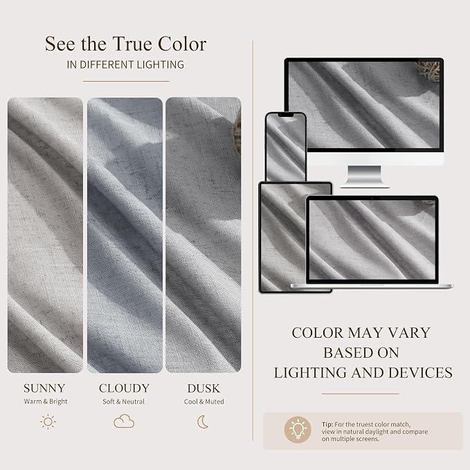 Hokibero Grey Pinch Pleated Linen Curtains 84 Inch Long for Living Room | Gray Light Filtering Semi Sheer Curtain,Back Tab Hooks Rings,Farmhouse Textured Privacy Drapes for Bedroom Window,2 Panels - Image 8