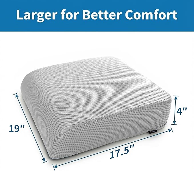 YOUFI Extra Thick Large Seat Cushion, Gel Memory Foam Cushion with Carry Handle Non Slip Bottom, Pain Relief Coccyx Cushion for Wheelchair Office Chair (Gray, 19" x 17.5" x 4") - Image 2