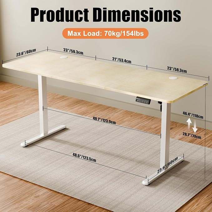 67"x24" Standing Desk, Height Adjustable Sit-Stand Office, Oak | Electric Adjustable Standing Desk, Sit to Stand Computer Office Desk with Splice Board, Memory Preset, Lifts 28.7''-46.5" - Image 3