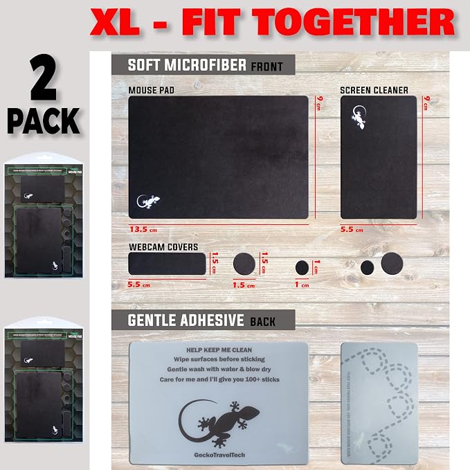 Mouse Pad Adhesive Bottom - Sticks to Any Surface - Portable - Webcam Covers and Screen Cleaner Included (2 x Black) - Image 7
