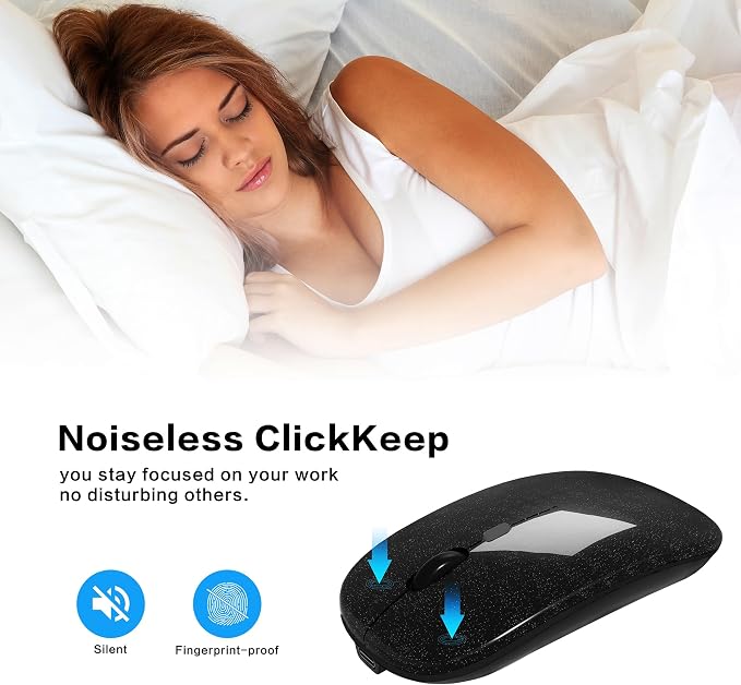 AIKOKOK Wireless Mouse, Bluetooth Mouse Rechargeable Dual Mode,Bright Black | Bluetooth 5.2 & 2.4G USB Receiver, 3 Adjustable DPI, Slim, Silent, Portable Computer Mouse for Laptop, PC,MacBook,iPad,Tablet - Image 4