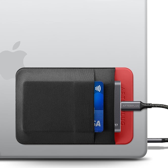 2-Pocket SSD & Hard Drive Holder for Laptop, Reusable 3M Adhesive | Stick-On Sleeve for Portable SSDs | 5.1 x 3.4-Inch Pouch | Separate Pocket for Cables | Built-In Safety Strap by Afterplug