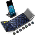 Samsers Full-Size Backlit Foldable Bluetooth Keyboard with Touchpad, Gray | 7-color illuminated, BT5.1 x 3, Multi-touch Trackpad, PU Leather Cover, Phone Holder, Mouse click, Velvet bag, Mobile Work by HOME