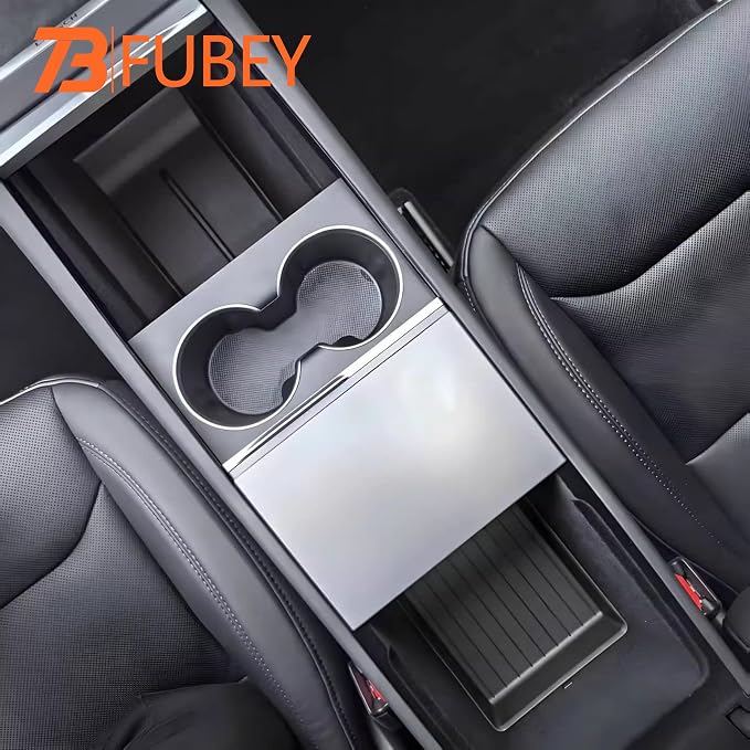 Tesla Model 3 Highland Center Console Organizer 5-Piece Set, 2024-2026 Model 3 Armrest Storage Box & Lower Tray, Hidden Secret Compartment, ABS Anti-Slip Insert - Black - Image 3