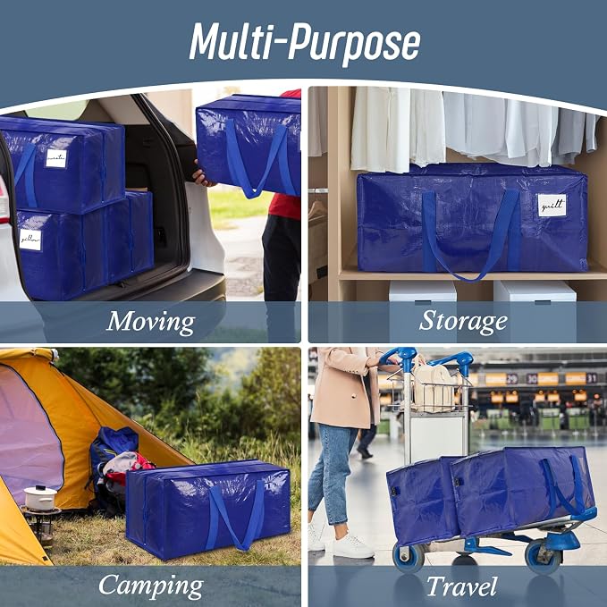 12 Pack Extra Heavy Duty Large Moving Bags with Strong Zipper, Blue | Comfortable Handles, Sturdy & Durable Clothes Storage Bags Totes Bins, Blue Packing Moving Boxes for College Supplies - Image 7