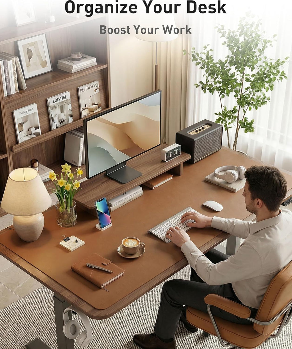 Aothia Faux Leather Desk Mat - Large Mouse Pad, Non-Slip PU Leather Blotter, Waterproof Writing Surface for Office and Home (Brown, 63" x 17") - Image 3