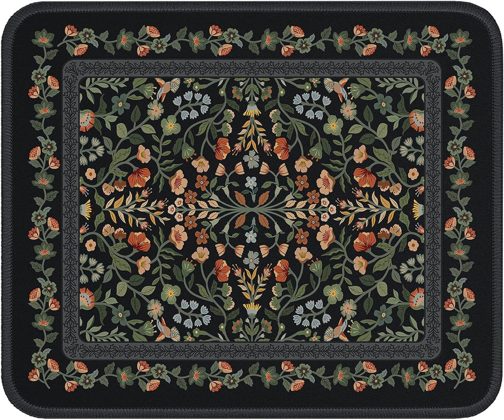 iCasso Aesthetic Small Mouse Pad, 9.5x7.9in,Home Office, Black Floral by iCasso