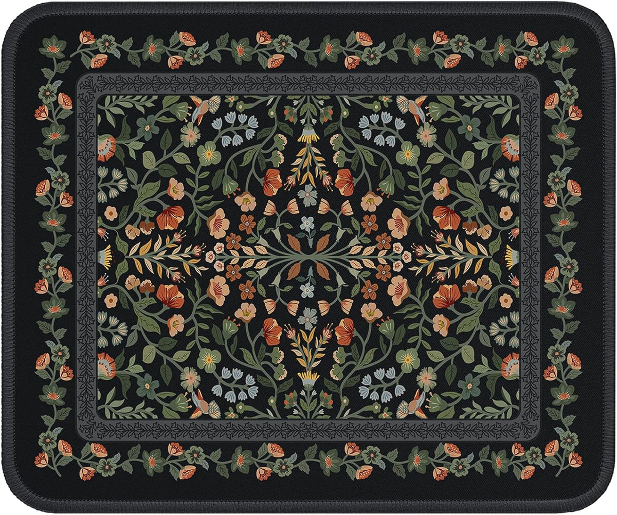 iCasso Aesthetic Small Mouse Pad, 9.5x7.9in,Home Office, Black Floral by iCasso