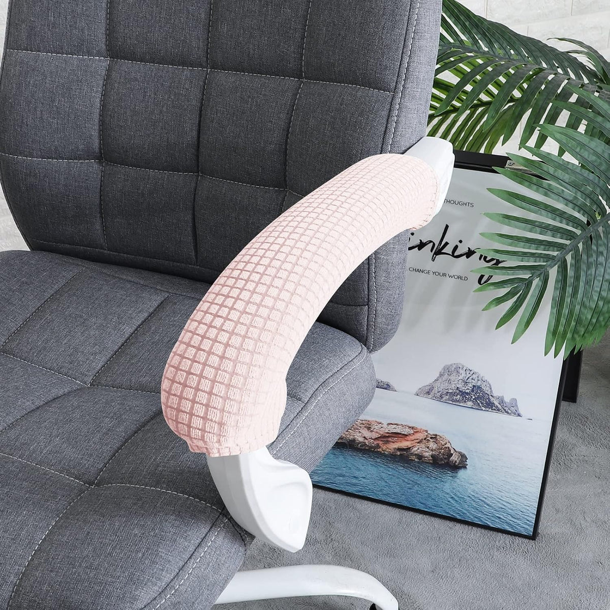 FORCHEER Office Chair Armrest Cover Stretchable Water Resistant Spandex Stretch Jacquard Computer Office Chair Arm Covers Chair Slipcover for Desk Chairs Arm 2P-Pink - Image 4