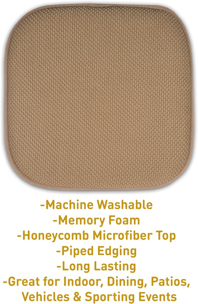 Sweet Home Collection Cushion Memory Foam Chair Pads Honeycomb Nonslip Back Seat Cover 16" x 16" 6 Pack Taupe - Image 3