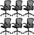 Office Chair Ergonomic Desk Chair, Adjustable Lumbar Support Rolling Swivel Comfy Chair with Space-Saving Flip Up Armrests,Mesh Gaming Chair for Business Work Office & Home, Black 6pcs by FINATI