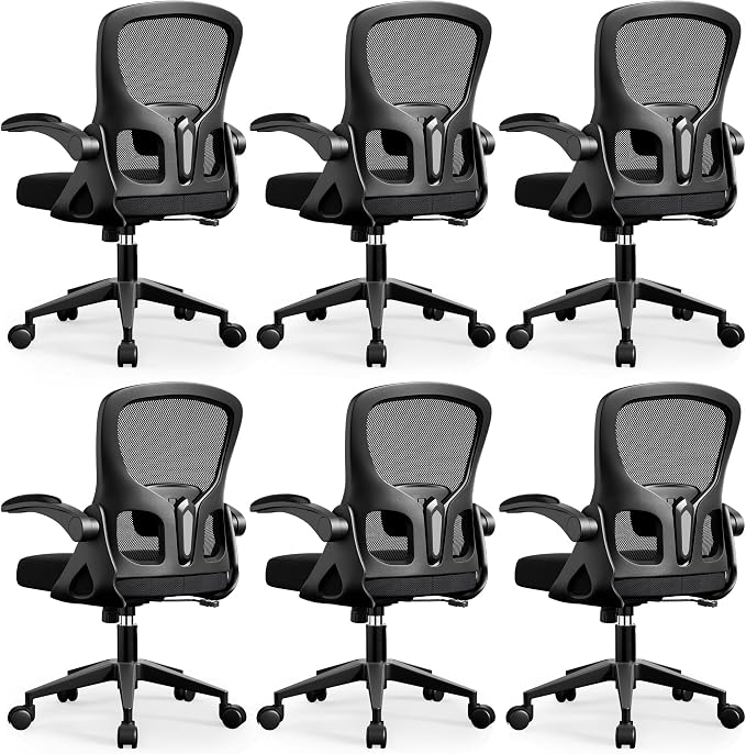 Office Chair Ergonomic Desk Chair, Adjustable Lumbar Support Rolling Swivel Comfy Chair with Space-Saving Flip Up Armrests,Mesh Gaming Chair for Business Work Office & Home, Black 6pcs by FINATI