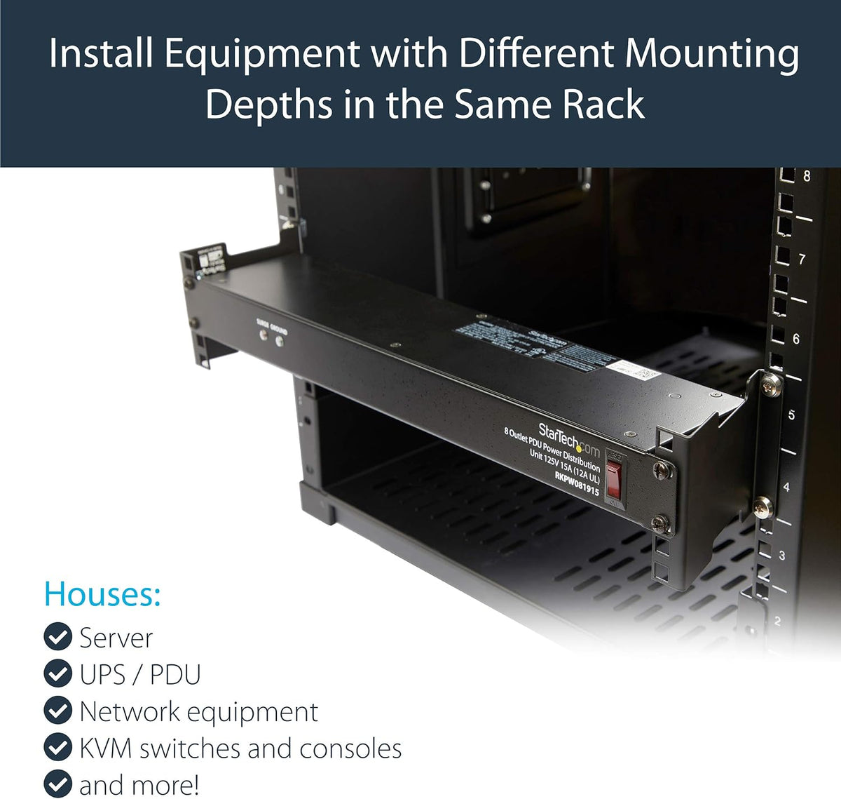 StarTech 2U Server Rack Depth Extender Kit, 4in, 130lb, TAA (RDA2U) - Image 4