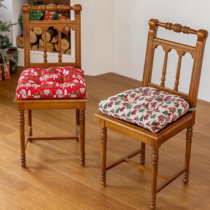 vctops Christmas U-Shaped Chair Cushions with Ties (Pattern D,16"x16") | Soft Comfortable Linen Textured Chair Pads Non Slip Seat Cushions for Indoor Dining Room and Kitchen Chairs - Image 5
