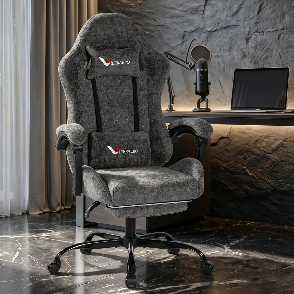 Fabric Gaming Chair for Adults, Ergonomic Computer Office Desk Chair with Footrest,Pocket Spring Cushion, Reclining High Back Silla Gamer for Home Office, Grey - Image 2