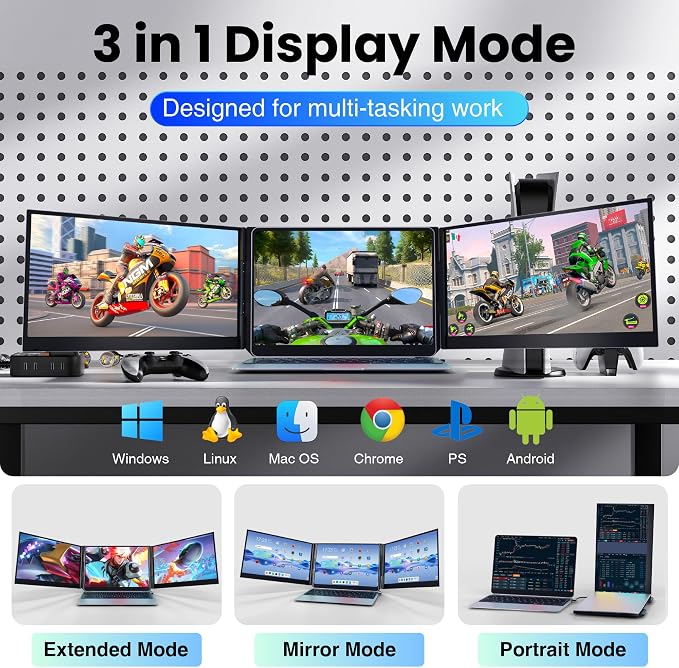 Laptop Screen Extender, 15.6" Ultra Light & Thin Triple Portable Monitor for Laptop with 1080P FHD IPS Display, Two Cable USB-C/HDMI Plug-Play Monitor Extender for Mac/Win/Android, Fits 13-17" Laptops - Image 8