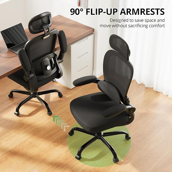Ergonomic Office Chair 330 lb with Wheels, Lumbar Support & Headrest | Flip-Up Arms,Back Support,Gaming chairs,Breathable Mesh,2D Headrest - Image 5