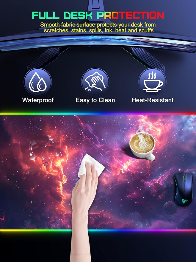 TopMade Wireless Charging Mouse Pad, RGB Gaming Mousepad, 35.4" x 15.8" Extra Large Waterproof Keyboard Desk Pad, Computer Desk Mat, Red Nebula (Includes 20W PD Power Adapter & 6.56ft Woven Cable) - Image 7
