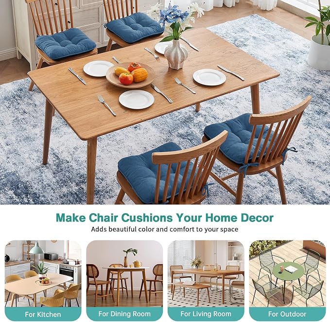 BETU Chair Cushions for Dining Chairs Set of 4,Kitchen Table Chair Pads with Ties,Non Slip Backing and Covers, Seat Cushion for Dining Room,Bar,Patio Chairs,15.5"X15.5"X3.5" - Image 8