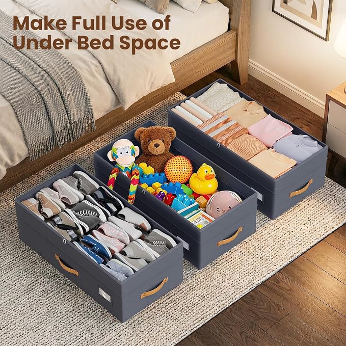 Budding Joy 80L 2 Pack Adjustable Under Bed Storage Containers with Wheels | Rolling shoe storage organizer with clear lids and label for dorm home clothes, blankets, toys, easy to install, grey - Image 6