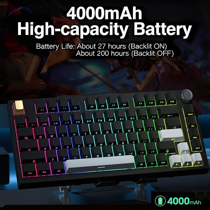 Keymatic Wireless Mechanical Keyboard,75% Hot Swappable Custom Keyboard with Knob,RGB Backlit,Side Printed PBT Keycaps,2.4GHz/USB-C/BT5.0 Mechanical Gaming Keyboards - Image 4