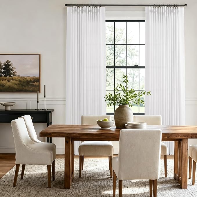 Hokibero White Pinch Pleated Linen Curtains 72 Inch Long for Living Room | Light Filtering Semi Sheer Curtain,Back Tab Hooks Rings,Modern Farmhouse Textured Privacy Drapes for Bedroom Window,2 Panels - Image 3