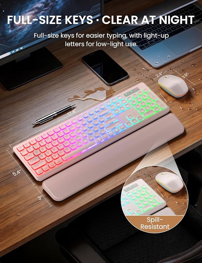 Wireless Keyboard and Mouse Combo, RGB Backlit, Rechargeable & Light Up Letters, Full-Size, Soft Typing, Sleep Mode, 2.4GHz Quiet Keyboard Set for Mac, Windows, Laptop, PC, Trueque KM42Pro | Light Up Letters, Full-Size, Soft Typing, Sleep Mode, 2.4GHz ... - Image 8