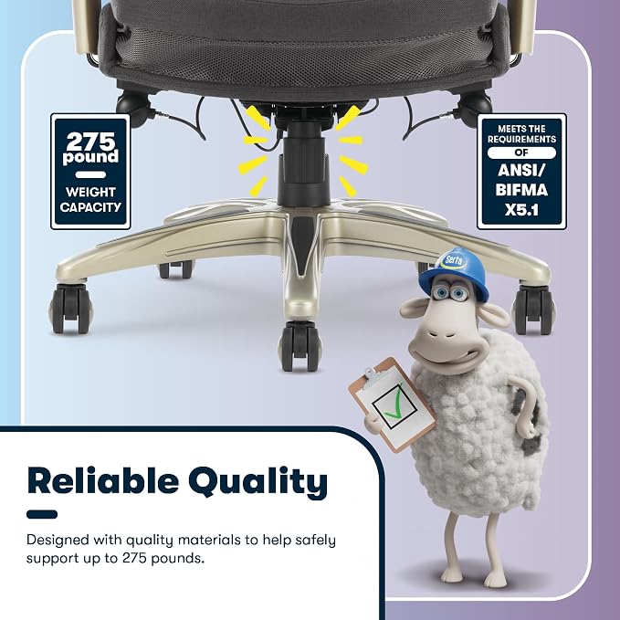 Serta Claremont Executive Office Chair with Back-In-Motion Technology, Ergonomic Mid-Back with Pivot Lumbar Support & Seat, Plush Cushion, Body Pillows, Adjustable Arms, Dark Gray Fabric | Claremont, Adjustable Arms & Height, Foam Seat and Headrest Cus... - Image 12