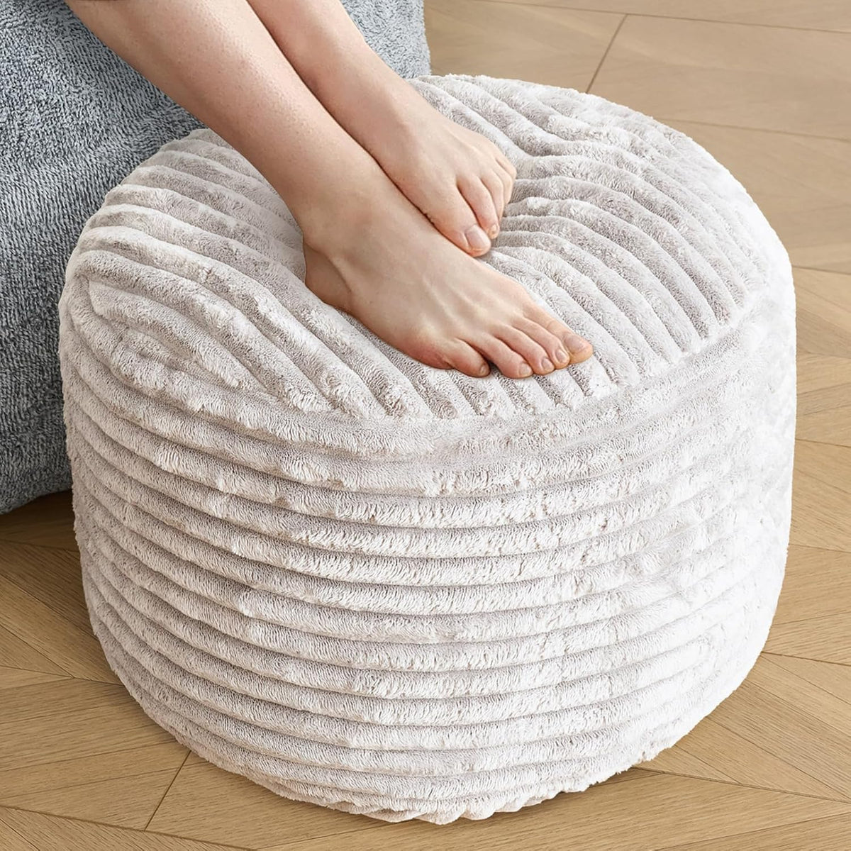 SHOUREN Stuffed Round Ottoman,Pouf Ottoman Foot Rest,20 X 15,Beige by SHOUREN