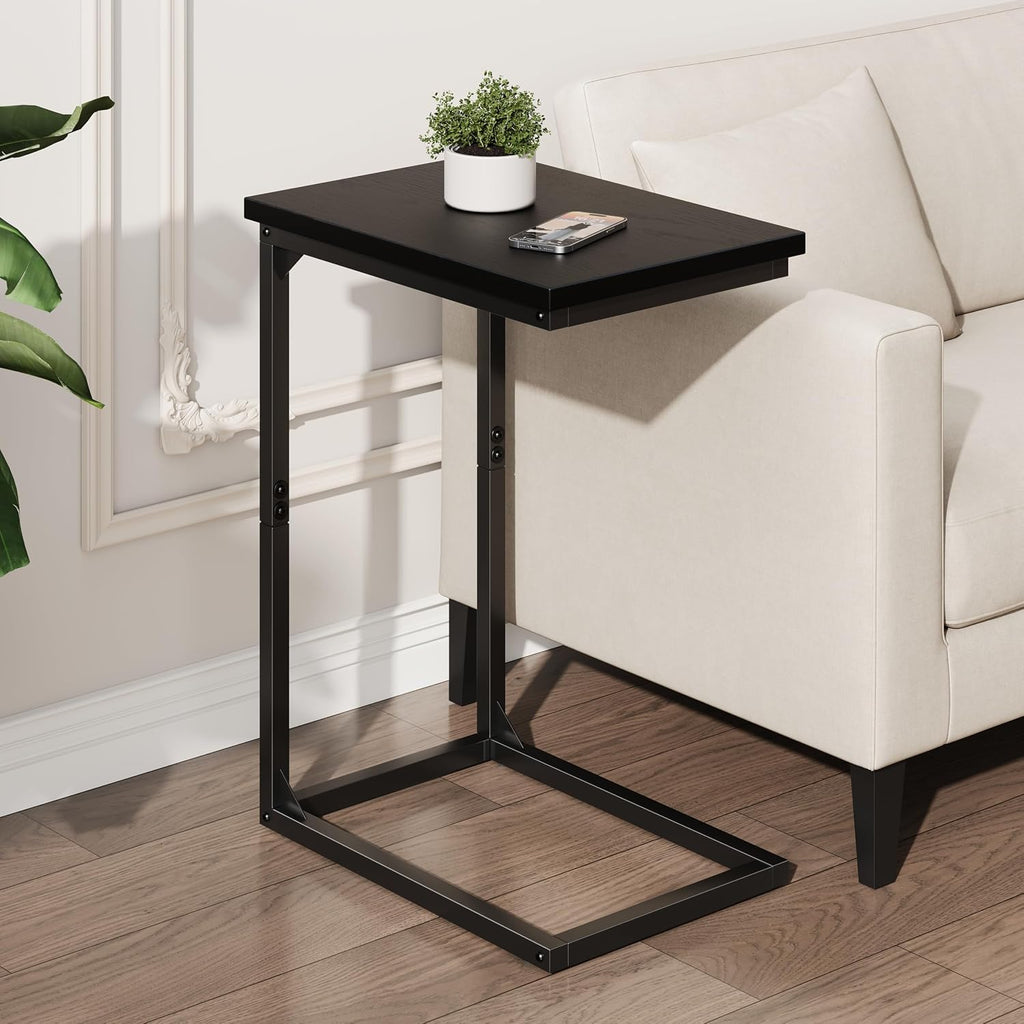 C Shaped End Table, TV Tray for Couch, Small Side Table with Metal Frame, for Living Room Bedroom|Saving Spaces, Sofa Side Table(Black) - Image 2