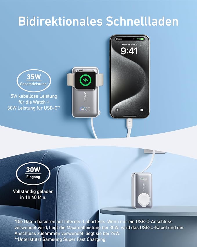 Anker MagGo Power Bank for Apple Watch, 10,000mAh 35W Max Portable Charger | Officially certified, for iPhone 17/16, iPhone 15 series, iPad, AirPods and more - Image 6