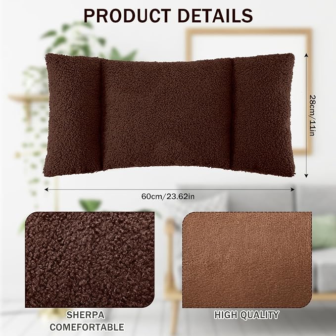 Queekay Fleece Lumbar Support Pillow 3 Section Back Pillow Office Chair for Back Support Comfortable Lumbar Cushion for Car Seat Pain Relief Sofa Rest(Coffee) - Image 2